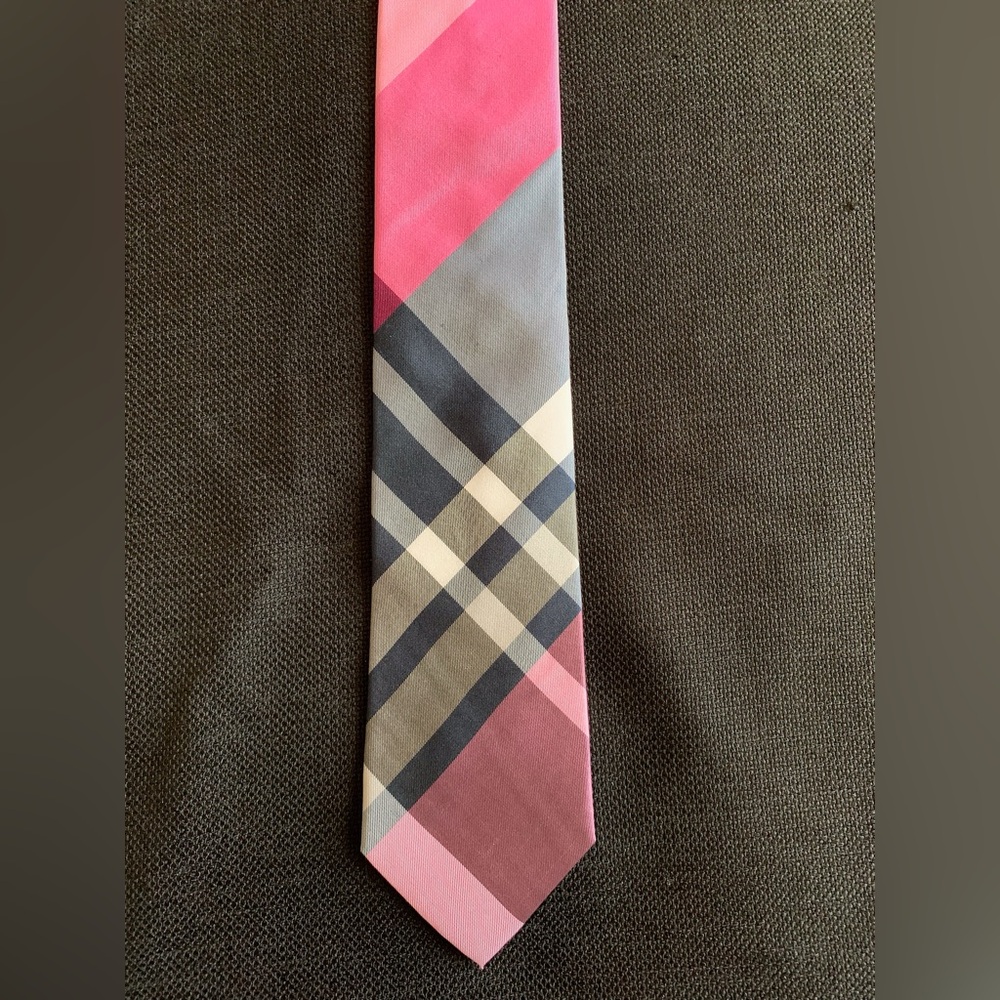 Express Vintage Pink, Navy and Gray Plaid Silk Tie